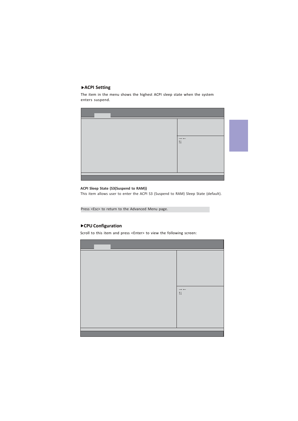 A960m-mv user manual, Chapter 2, Acpi setting | Cpu configuration | Elitegroup A960M-MV (V1.0A) User Manual | Page 19 / 82