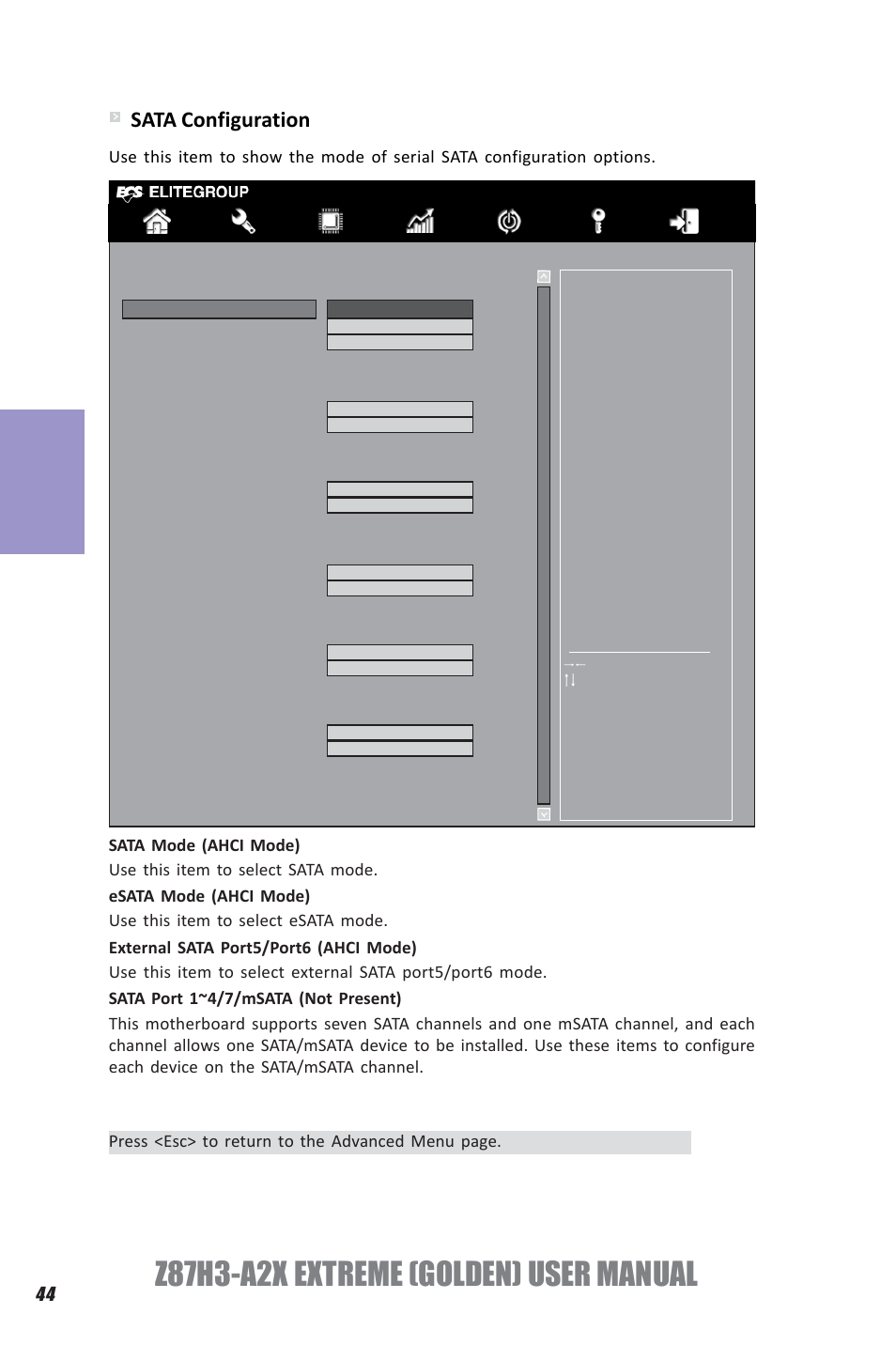 Z87h3-a2x extreme (golden) user manual, Chapter 3, Sata configuration | Elitegroup Z87H3-A2X GOLDEN (V1.0) User Manual | Page 50 / 104