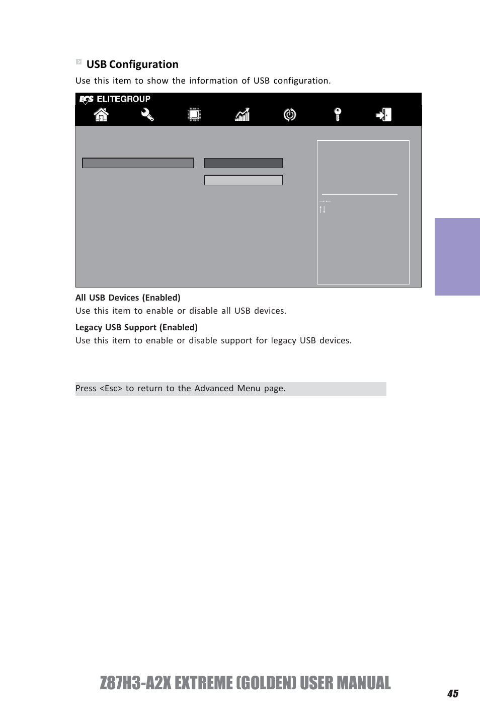 Z87h3-a2x extreme (golden) user manual, Chapter 3, Usb configuration | Elitegroup Z87H3-A2X GOLDEN (V1.0) User Manual | Page 51 / 104