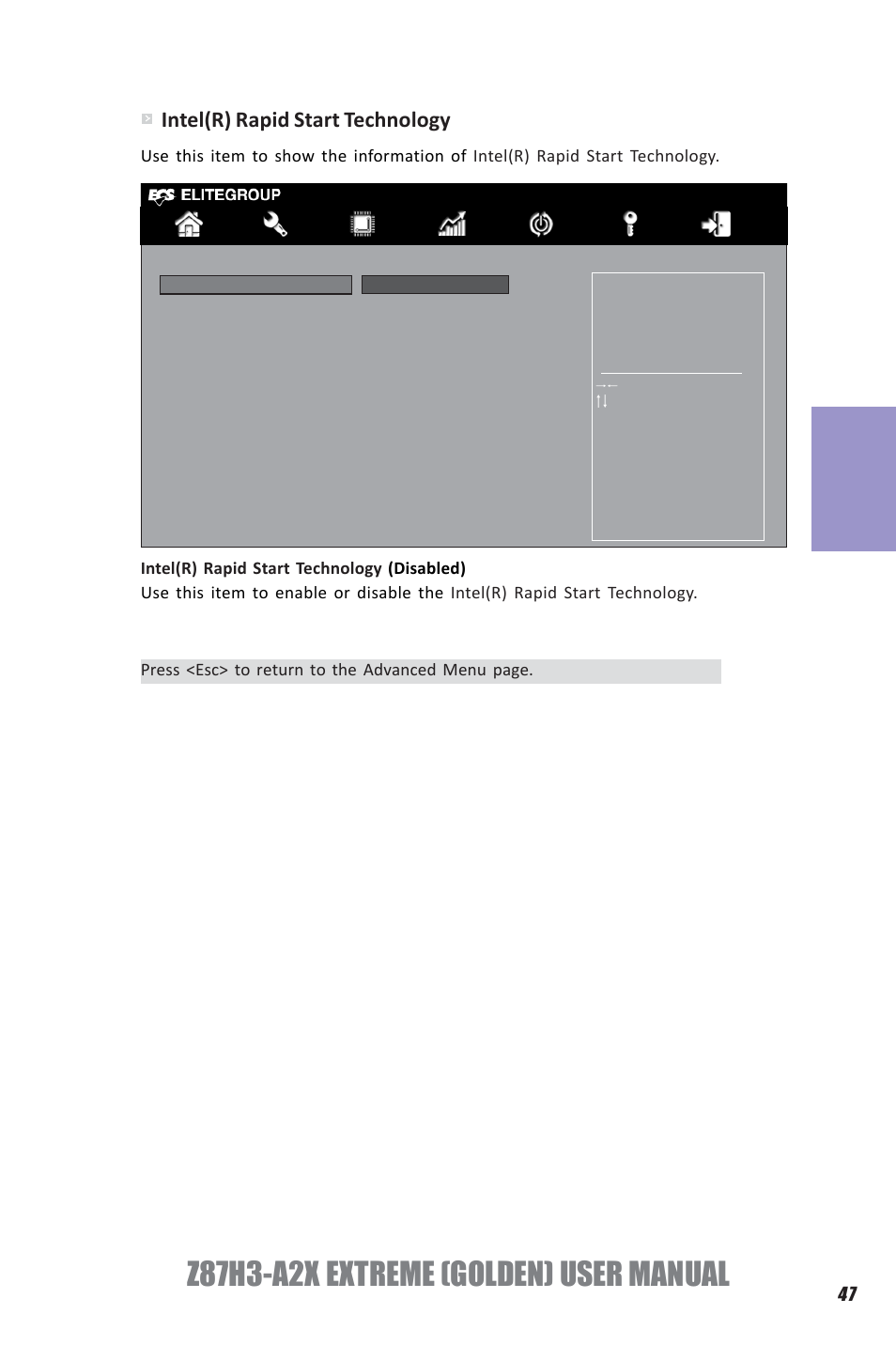 Z87h3-a2x extreme (golden) user manual, Chapter 3, Intel(r) rapid start technology | Elitegroup Z87H3-A2X GOLDEN (V1.0) User Manual | Page 53 / 104