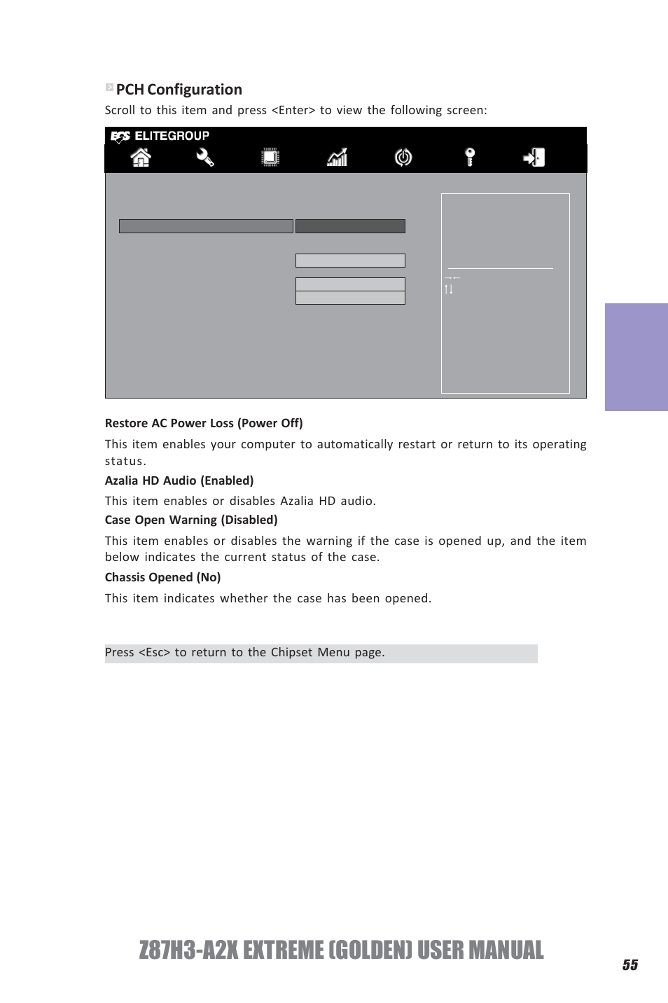 Z87h3-a2x extreme (golden) user manual, Chapter 3, Pch configuration | Elitegroup Z87H3-A2X GOLDEN (V1.0) User Manual | Page 61 / 104