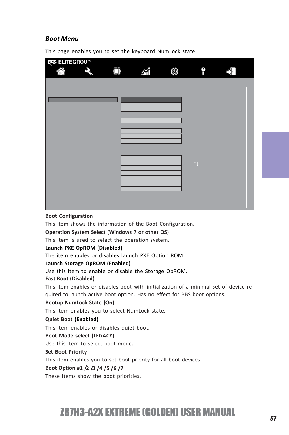 Z87h3-a2x extreme (golden) user manual, Chapter 3, Boot menu | Elitegroup Z87H3-A2X GOLDEN (V1.0) User Manual | Page 73 / 104