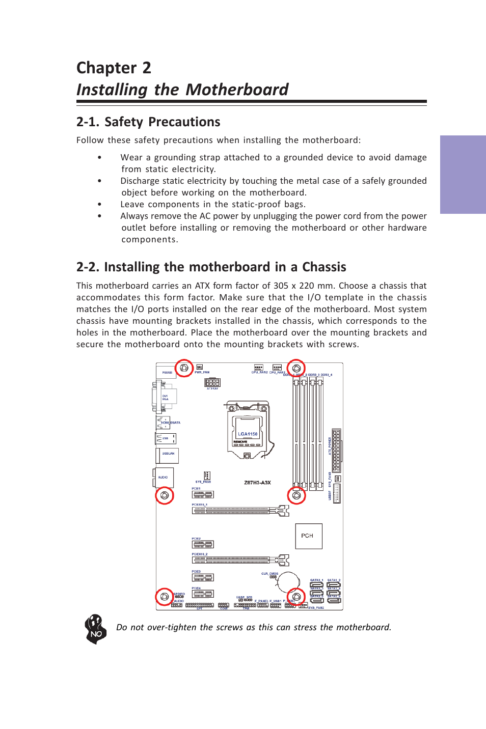 Chapter 2 installing the motherboard, Z87h3-a3x user manual, Chapter 2 | Elitegroup Z87H3-A3X (V1.0) User Manual | Page 13 / 96