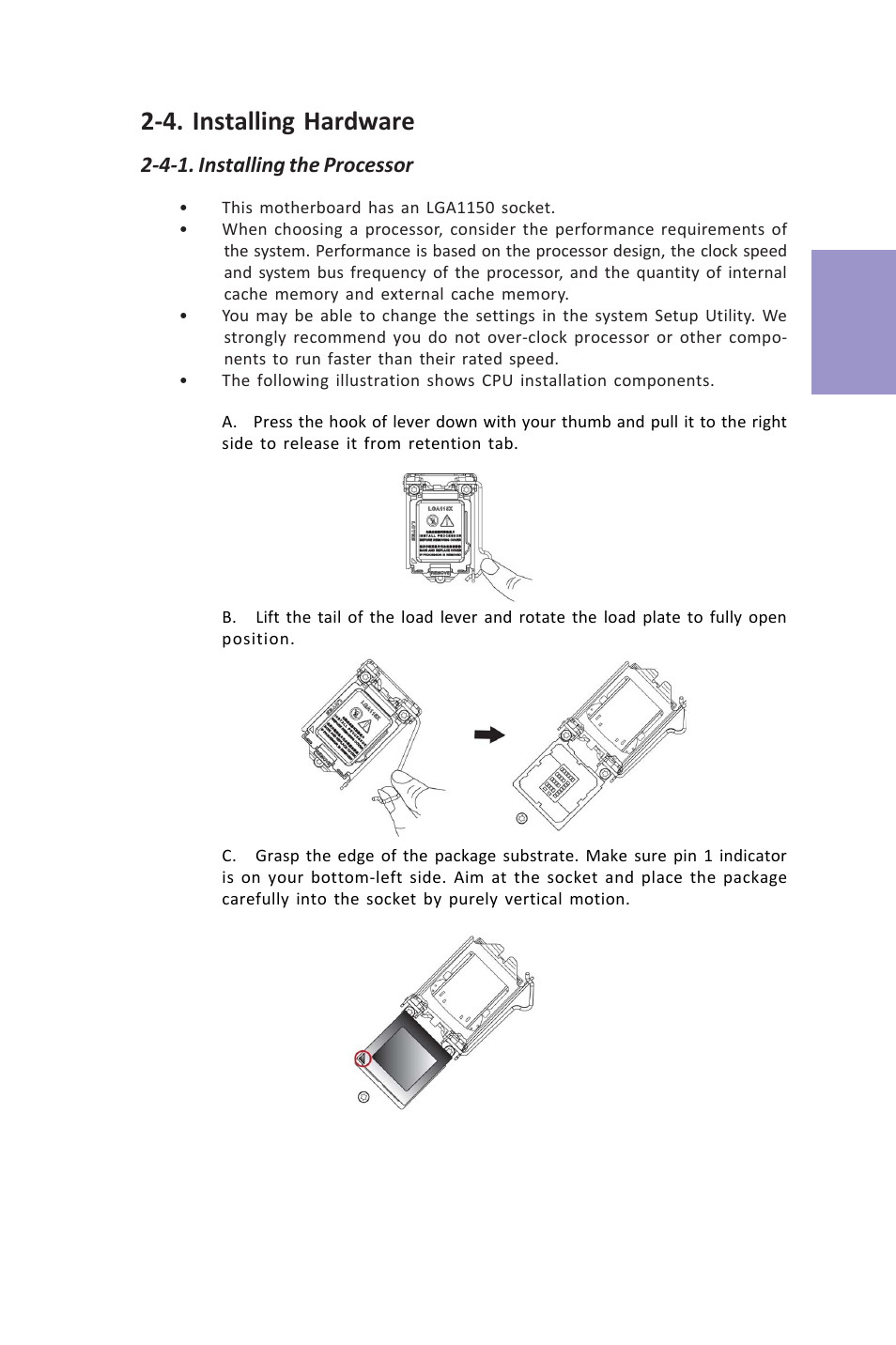 Z87h3-a3x user manual, Chapter 2, 4. installing hardware | Elitegroup Z87H3-A3X (V1.0) User Manual | Page 15 / 96