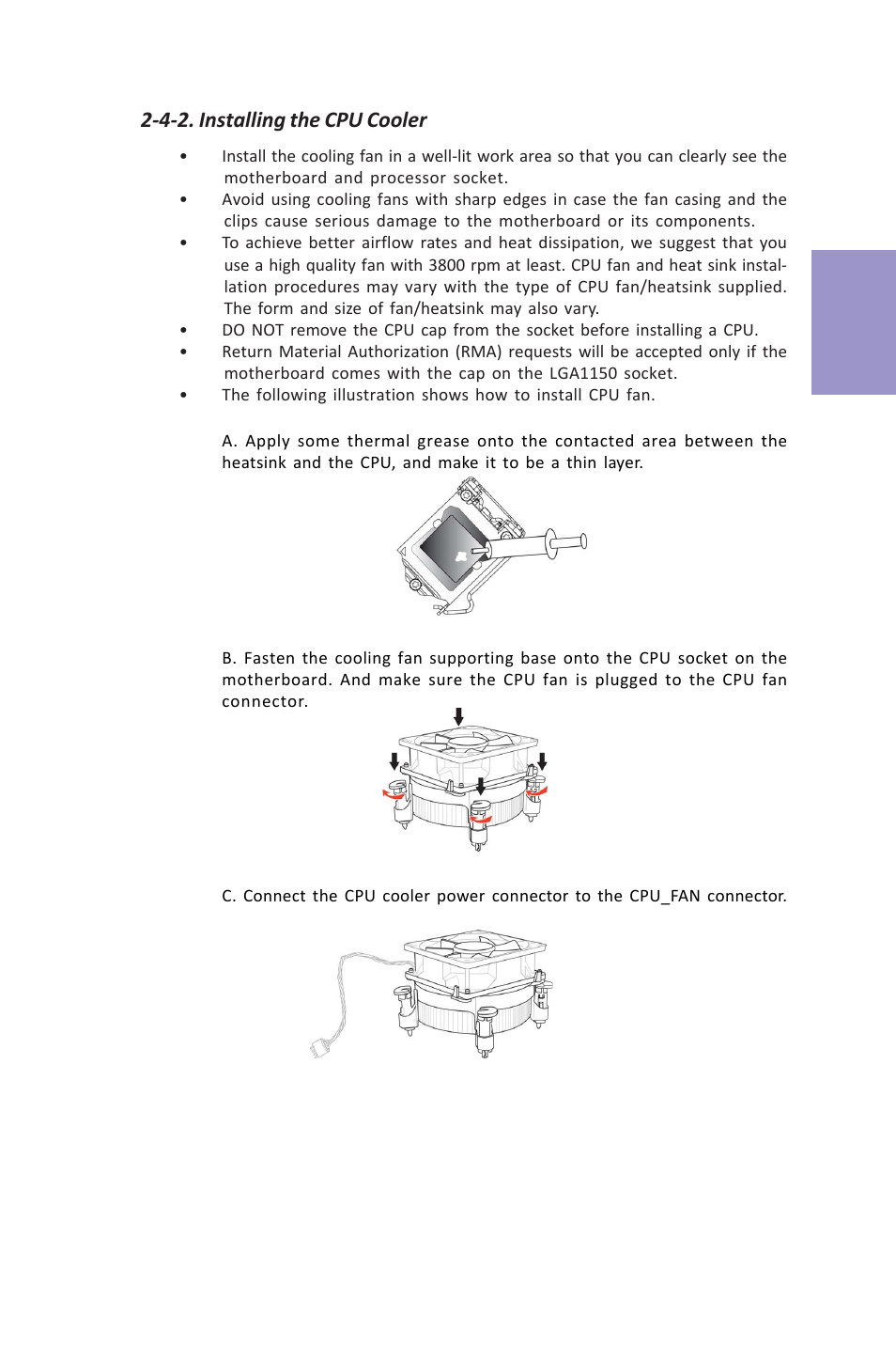 Z87h3-a3x user manual, Chapter 2, 4-2. installing the cpu cooler | Elitegroup Z87H3-A3X (V1.0) User Manual | Page 17 / 96