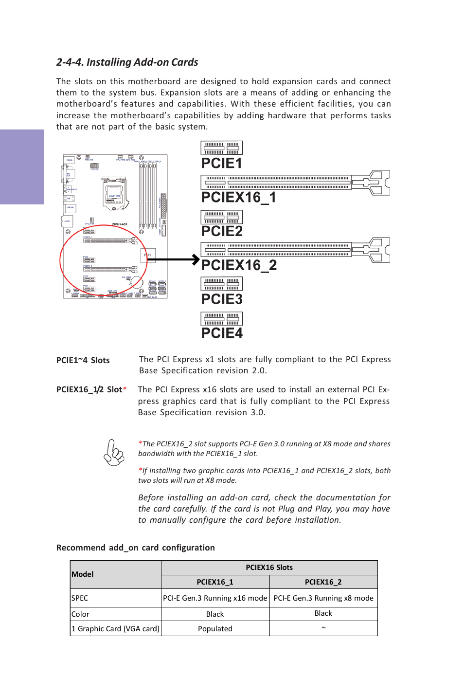 Z87h3-a3x user manual, Chapter 2, 4-4. installing add-on cards | Elitegroup Z87H3-A3X (V1.0) User Manual | Page 20 / 96