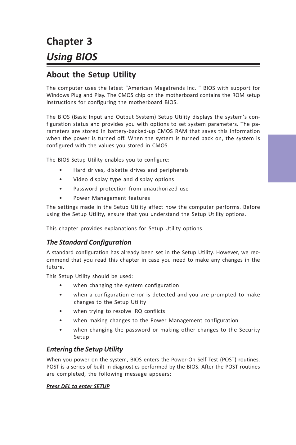 Chapter 3 using bios, Z87h3-a3x user manual, Chapter 3 | About the setup utility | Elitegroup Z87H3-A3X (V1.0) User Manual | Page 35 / 96