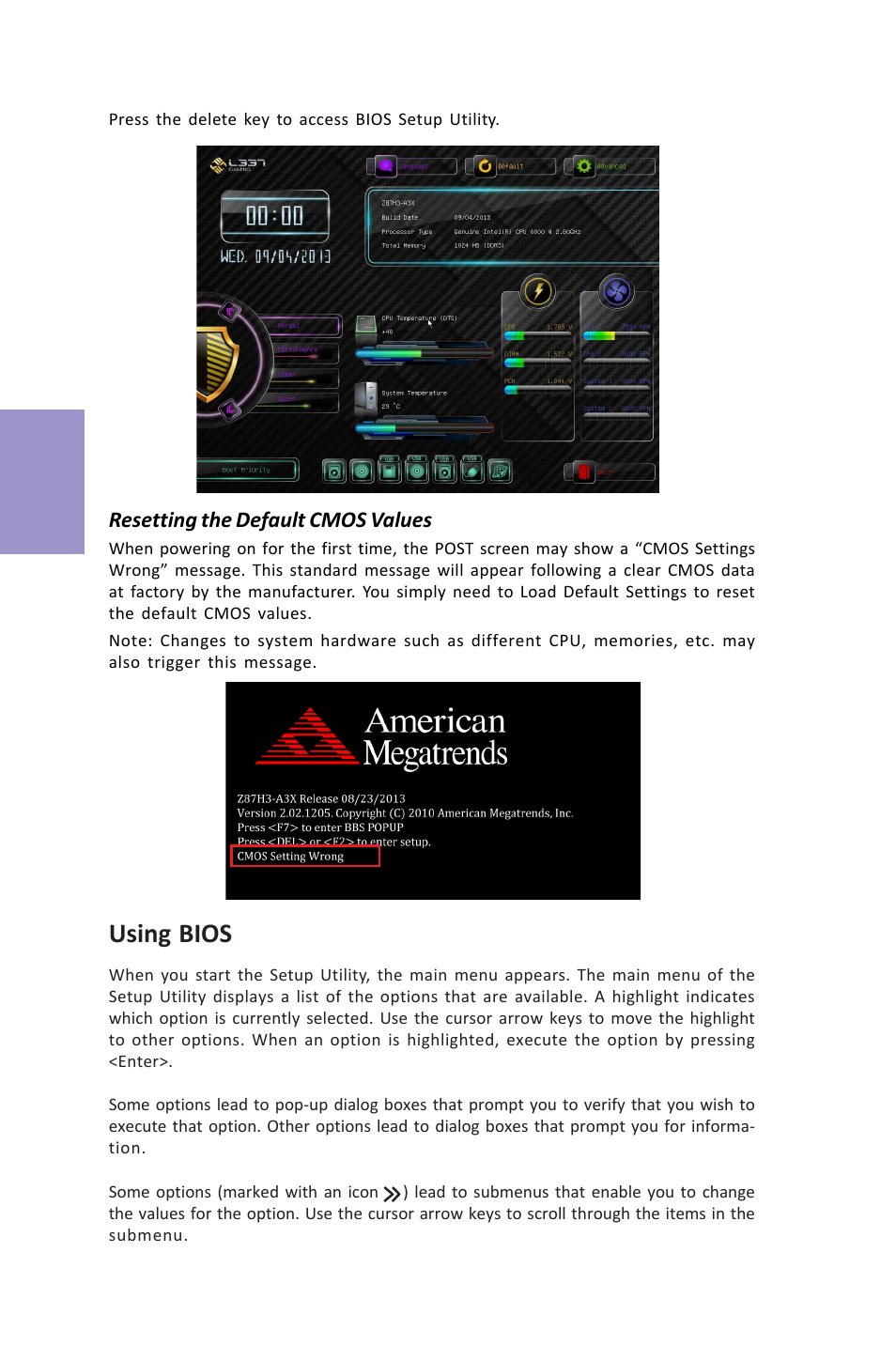 Z87h3-a3x user manual, Chapter 3, Using bios | Elitegroup Z87H3-A3X (V1.0) User Manual | Page 36 / 96