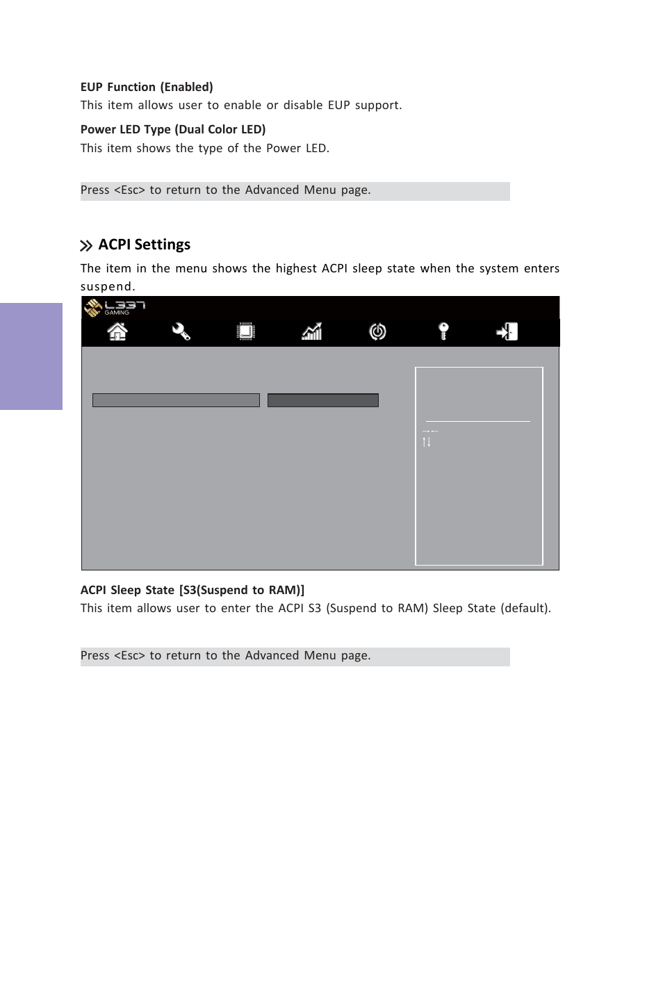 Z87h3-a3x user manual, Chapter 3, Acpi settings | Elitegroup Z87H3-A3X (V1.0) User Manual | Page 44 / 96