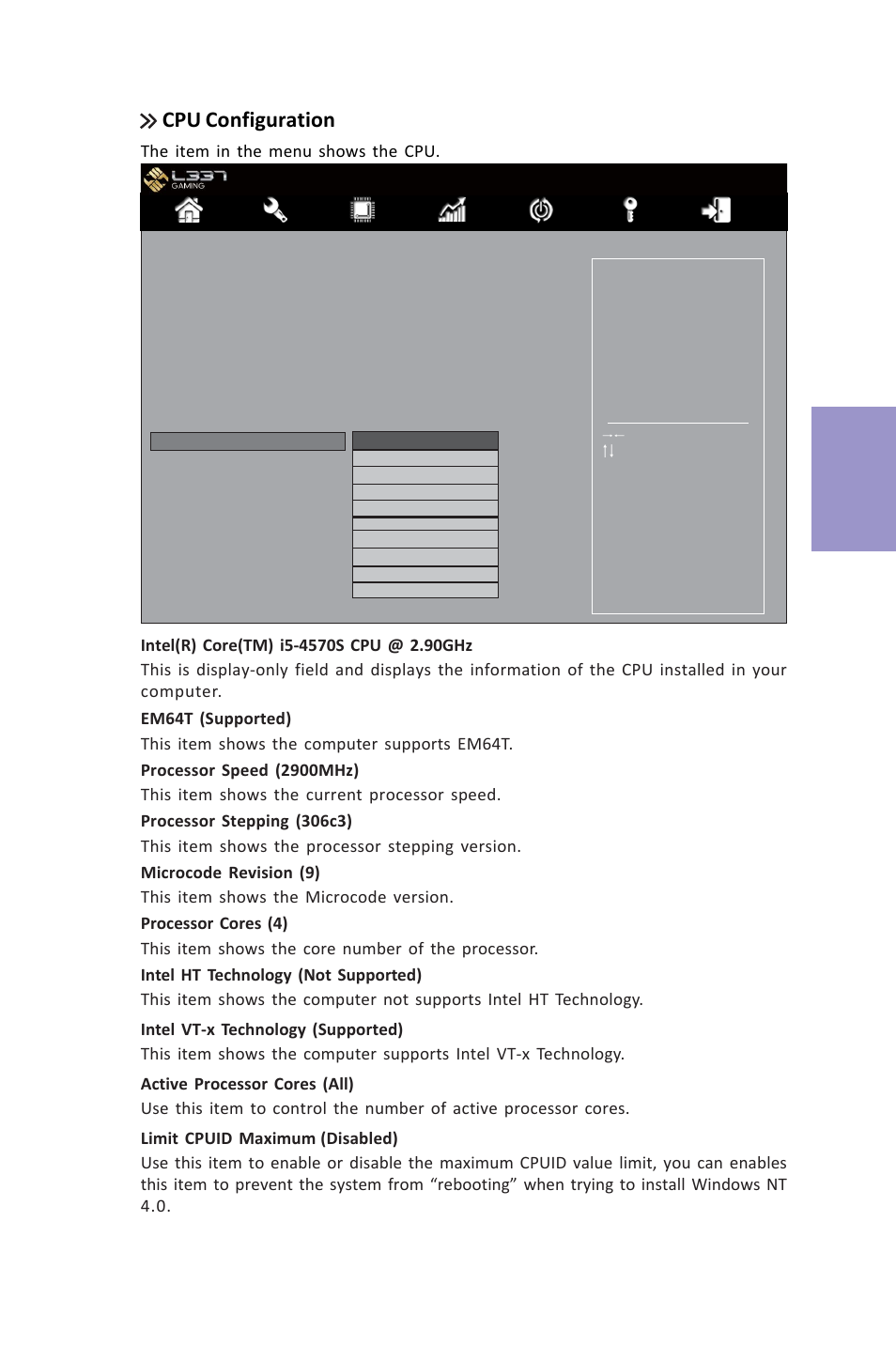 Z87h3-a3x user manual, Chapter 3, Cpu configuration | Elitegroup Z87H3-A3X (V1.0) User Manual | Page 45 / 96