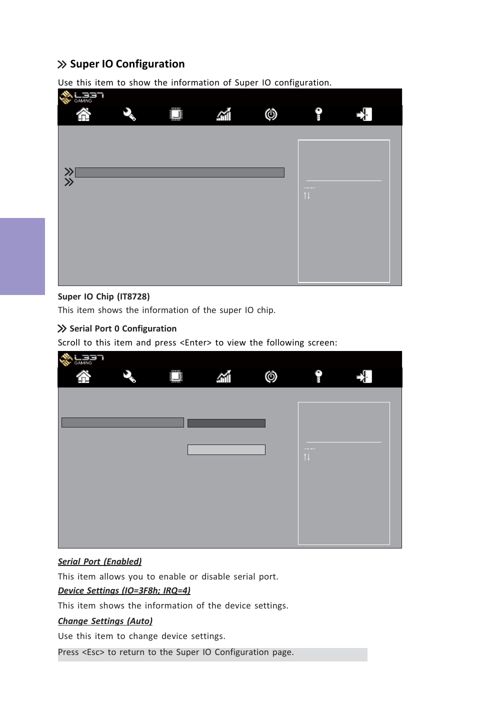 Z87h3-a3x user manual, Chapter 3, Super io configuration | Elitegroup Z87H3-A3X (V1.0) User Manual | Page 50 / 96