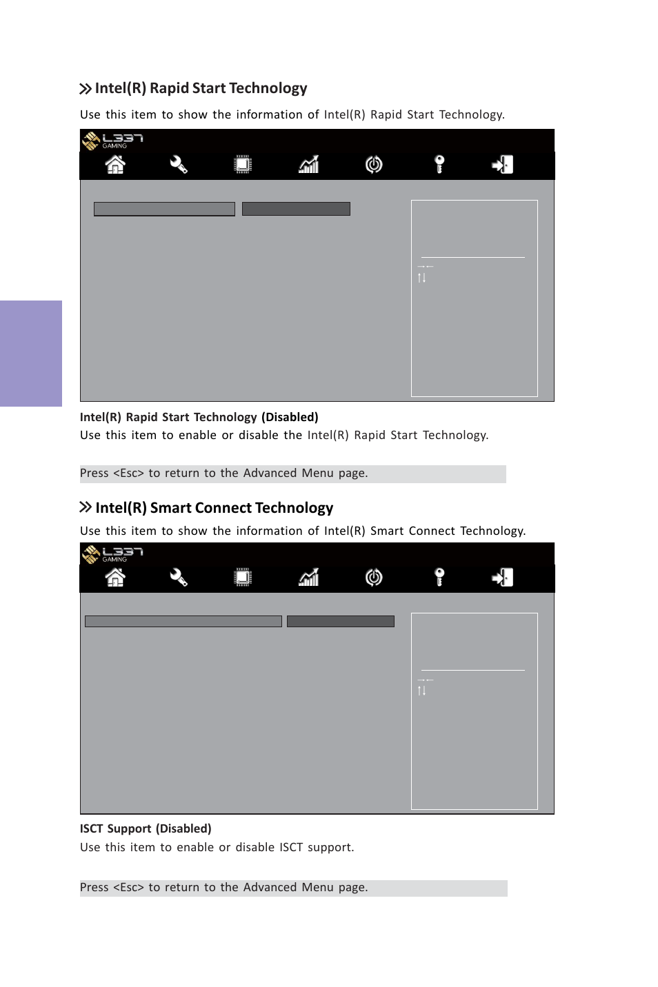 Z87h3-a3x user manual, Chapter 3, Intel(r) rapid start technology | Intel(r) smart connect technology | Elitegroup Z87H3-A3X (V1.0) User Manual | Page 52 / 96