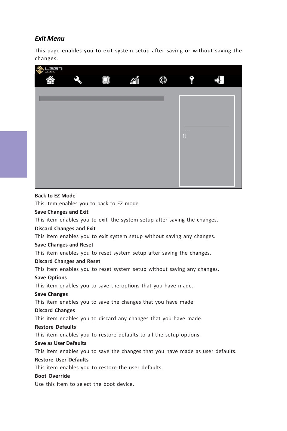 Z87h3-a3x user manual, Chapter 3, Exit menu | Elitegroup Z87H3-A3X (V1.0) User Manual | Page 72 / 96