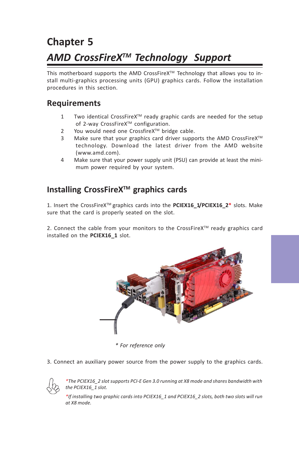 Chapter 5 amd crossfirex, Technology support, Z87h3-a3x user manual | Chapter 5, Requirements, Installing crossfirex, Graphics cards | Elitegroup Z87H3-A3X (V1.0) User Manual | Page 81 / 96