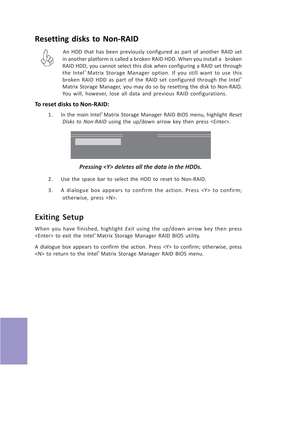 Z87h3-a3x user manual, Chapter 7, Resetting disks to non-raid | Exiting setup | Elitegroup Z87H3-A3X (V1.0) User Manual | Page 92 / 96