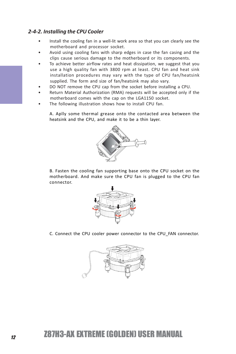Z87h3-ax extreme (golden) user manual, Chapter 2, 4-2. installing the cpu cooler | Elitegroup Z87H3-AX GOLDEN (V1.0) User Manual | Page 18 / 104