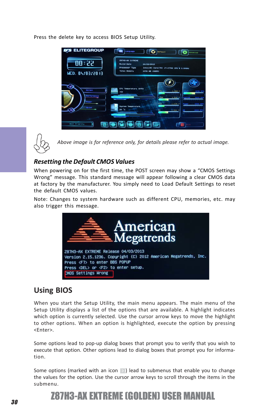 Z87h3-ax extreme (golden) user manual, Chapter 3, Using bios | Elitegroup Z87H3-AX GOLDEN (V1.0) User Manual | Page 36 / 104