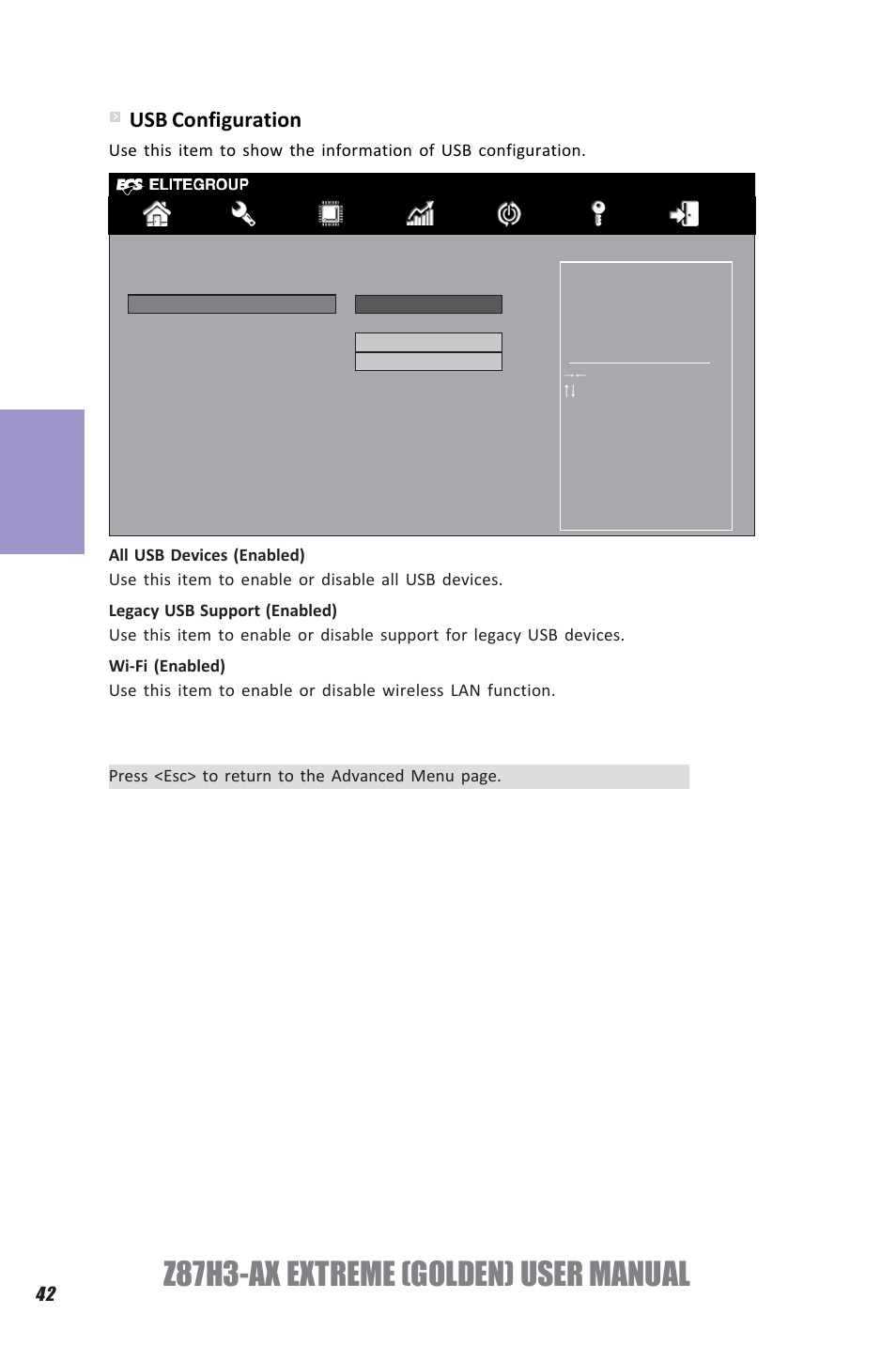 Z87h3-ax extreme (golden) user manual, Chapter 3, Usb configuration | Elitegroup Z87H3-AX GOLDEN (V1.0) User Manual | Page 48 / 104