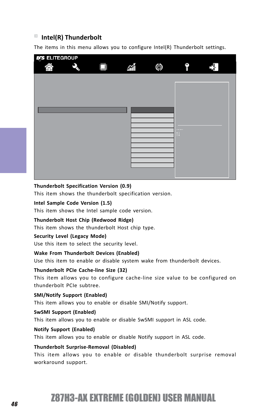 Z87h3-ax extreme (golden) user manual, Chapter 3, Intel(r) thunderbolt | Elitegroup Z87H3-AX GOLDEN (V1.0) User Manual | Page 52 / 104