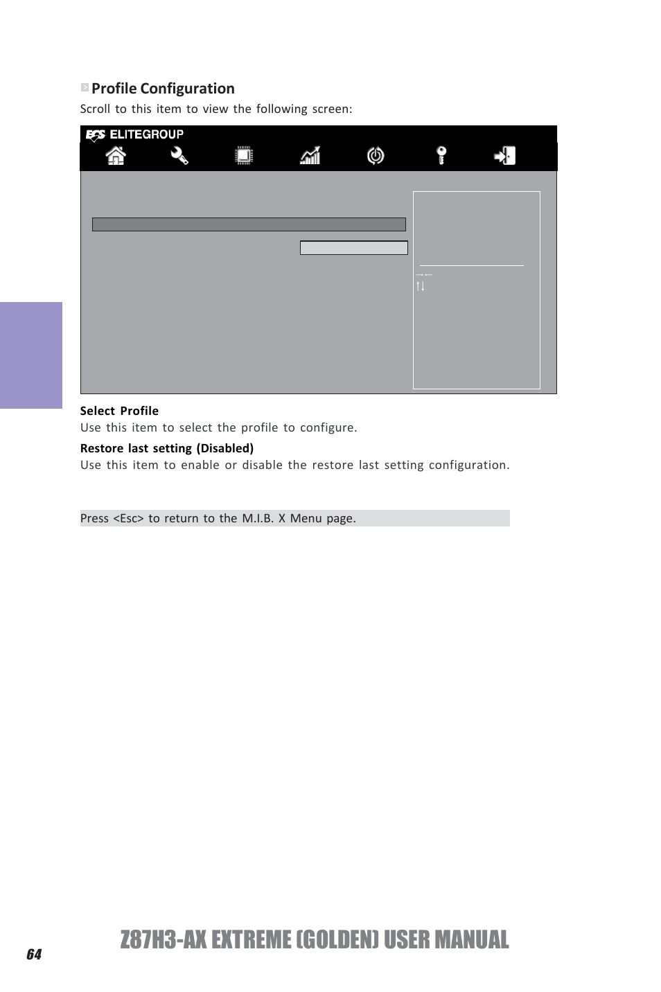 Z87h3-ax extreme (golden) user manual, Chapter 3, Profile configuration | Elitegroup Z87H3-AX GOLDEN (V1.0) User Manual | Page 70 / 104