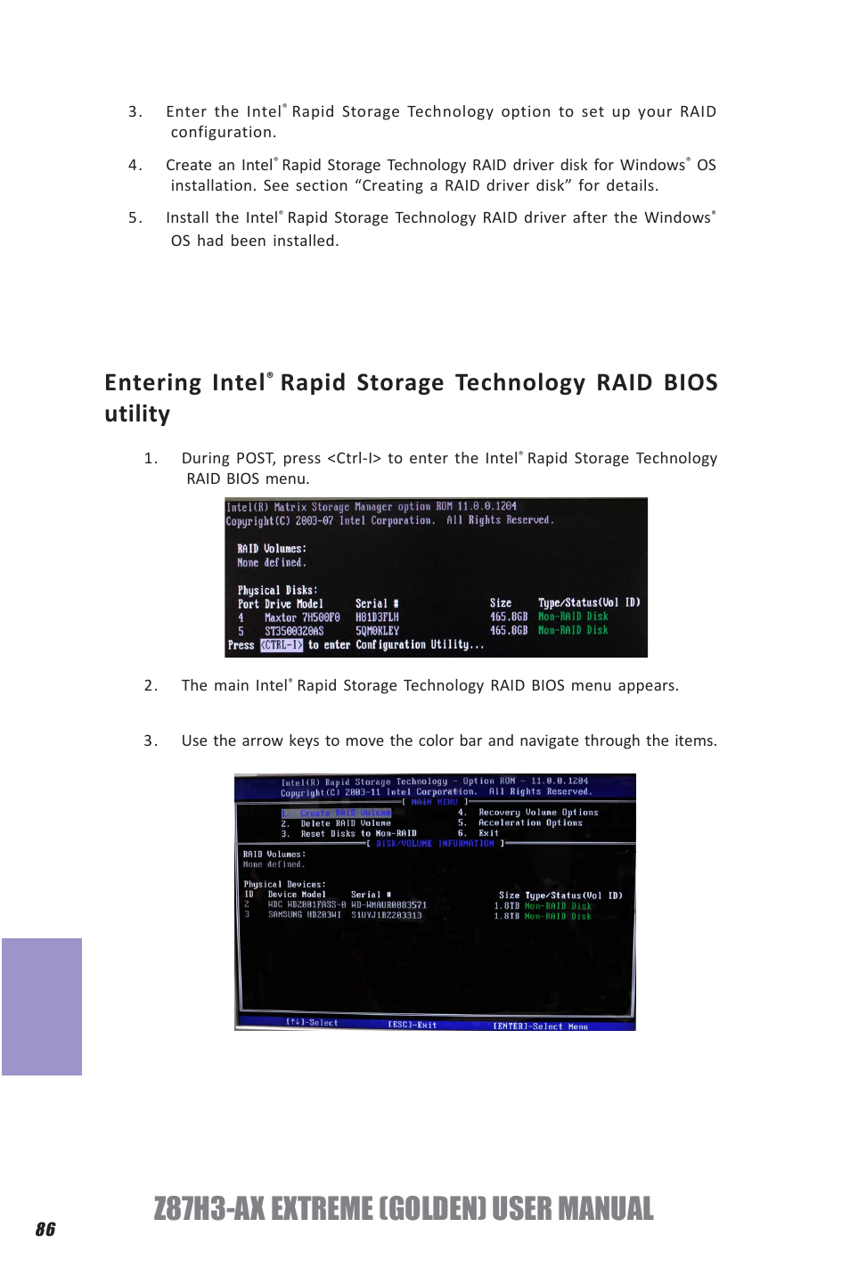 Z87h3-ax extreme (golden) user manual, Chapter 7, Entering intel | Rapid storage technology raid bios utility | Elitegroup Z87H3-AX GOLDEN (V1.0) User Manual | Page 92 / 104