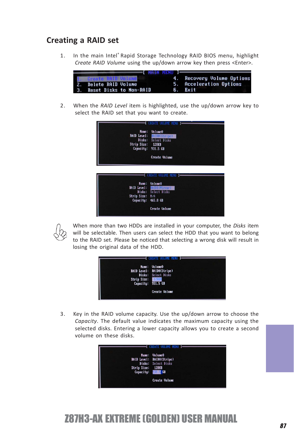 Z87h3-ax extreme (golden) user manual, Chapter 7, Creating a raid set | Elitegroup Z87H3-AX GOLDEN (V1.0) User Manual | Page 93 / 104