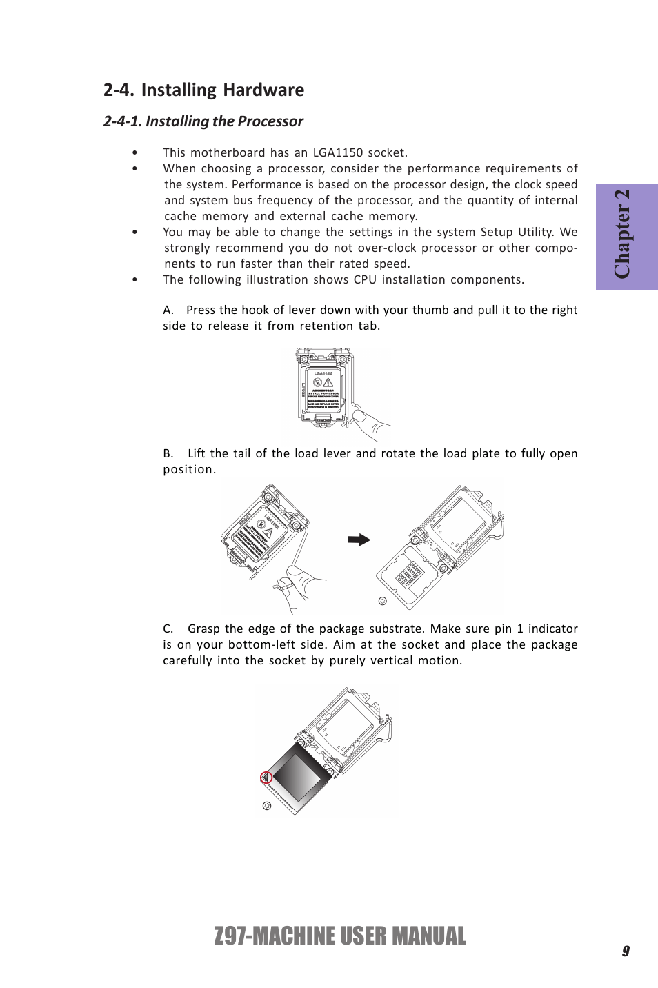 Z97-machine user manual, Chapter 2, 4. installing hardware | Elitegroup Z97-MACHINE (V1.0) User Manual | Page 15 / 90