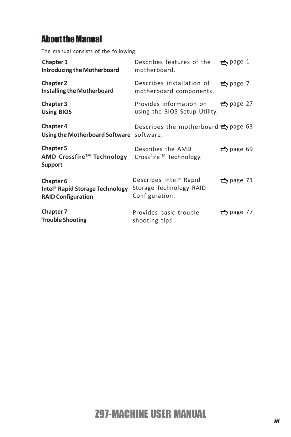 Z97-machine user manual, About the manual | Elitegroup Z97-MACHINE (V1.0) User Manual | Page 3 / 90