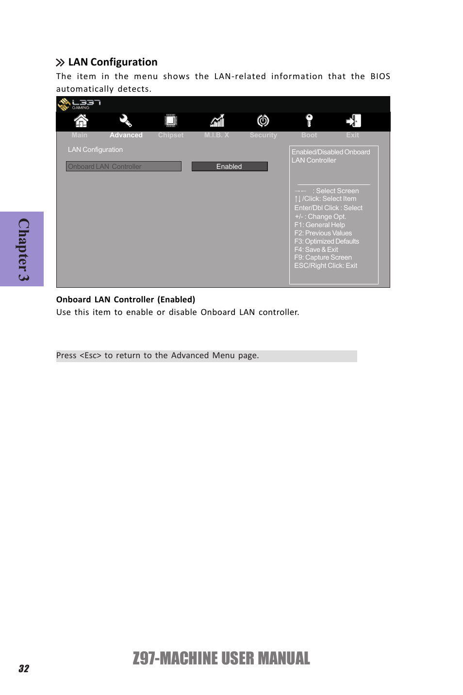 Z97-machine user manual, Chapter 3, Lan configuration | Elitegroup Z97-MACHINE (V1.0) User Manual | Page 38 / 90