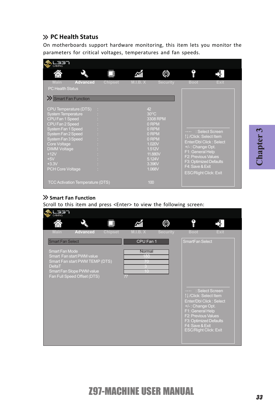 Z97-machine user manual, Chapter 3, Pc health status | Elitegroup Z97-MACHINE (V1.0) User Manual | Page 39 / 90