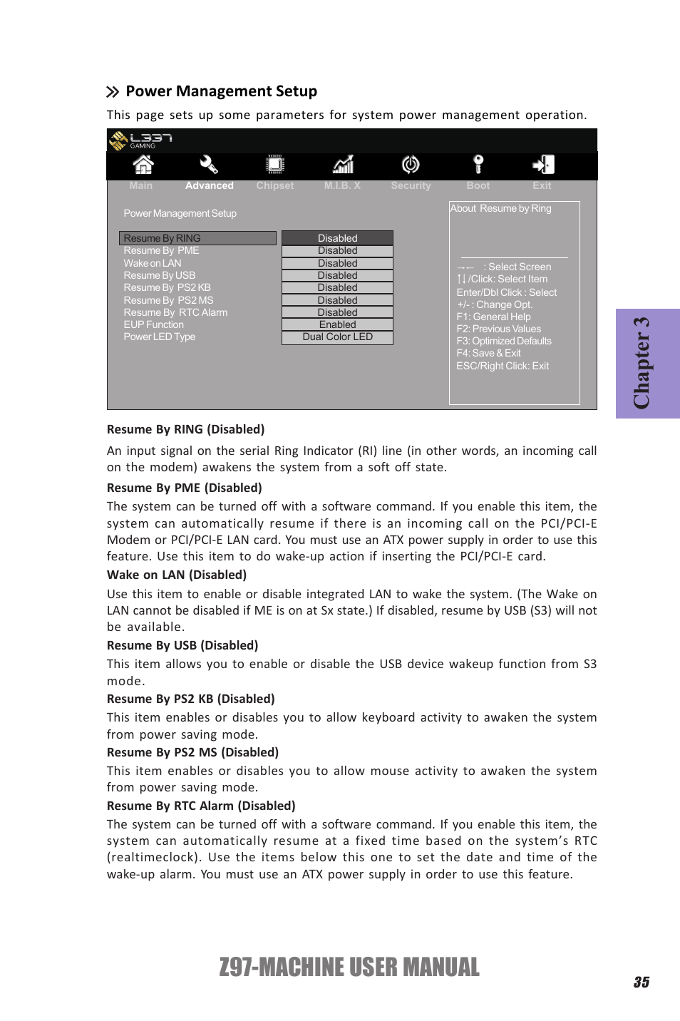 Z97-machine user manual, Chapter 3, Power management setup | Elitegroup Z97-MACHINE (V1.0) User Manual | Page 41 / 90