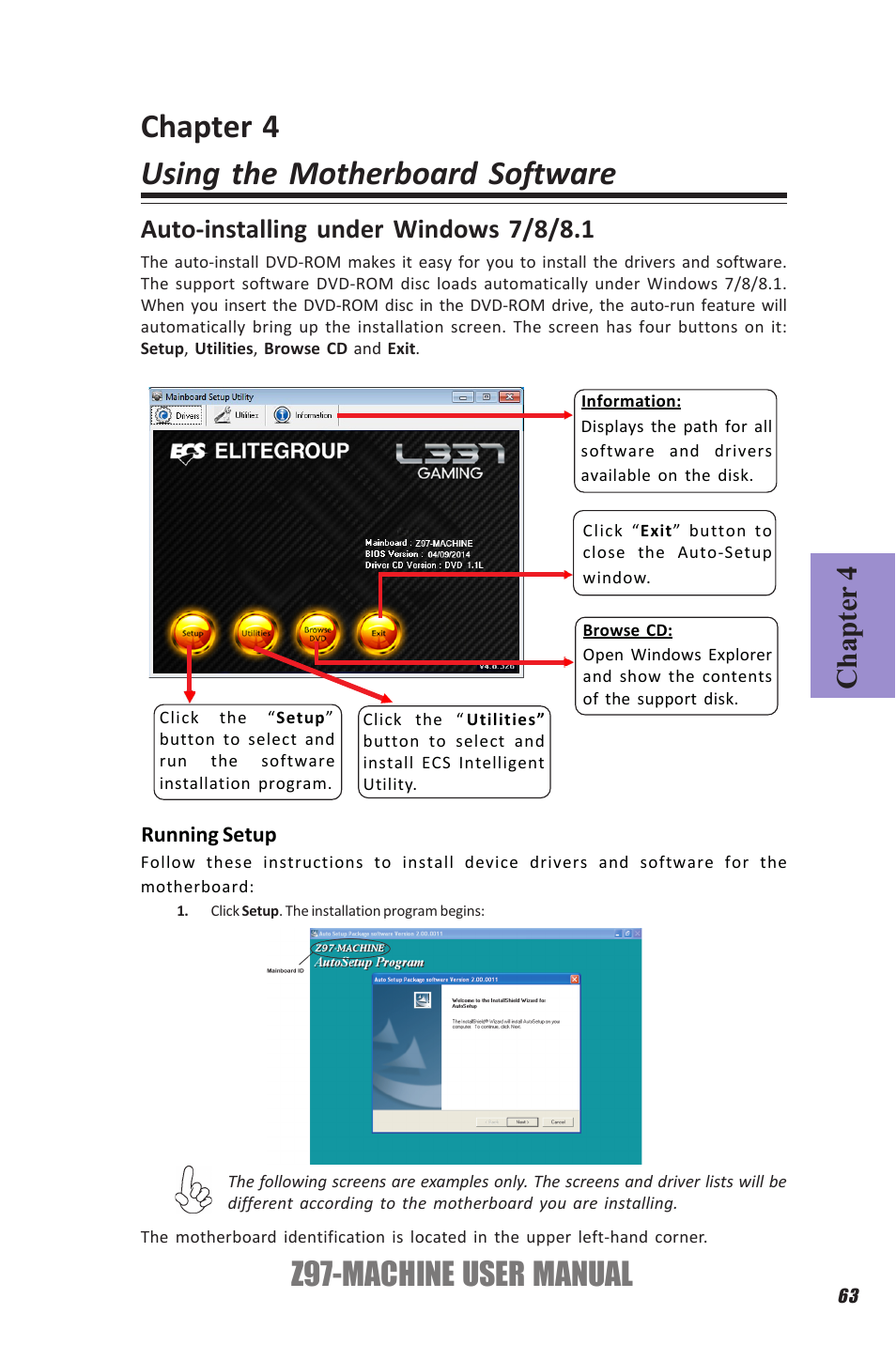 Chapter 4 using the motherboard software, Z97-machine user manual, Chapter 4 | Auto-installing under windows 7/8/8.1 | Elitegroup Z97-MACHINE (V1.0) User Manual | Page 69 / 90