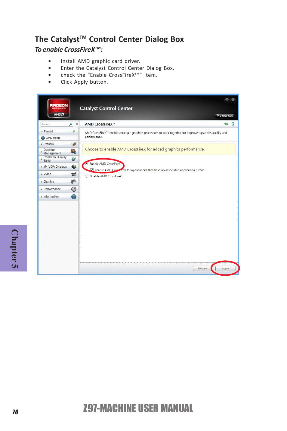 Z97-machine user manual, Chapter 5, The catalyst | Control center dialog box | Elitegroup Z97-MACHINE (V1.0) User Manual | Page 76 / 90