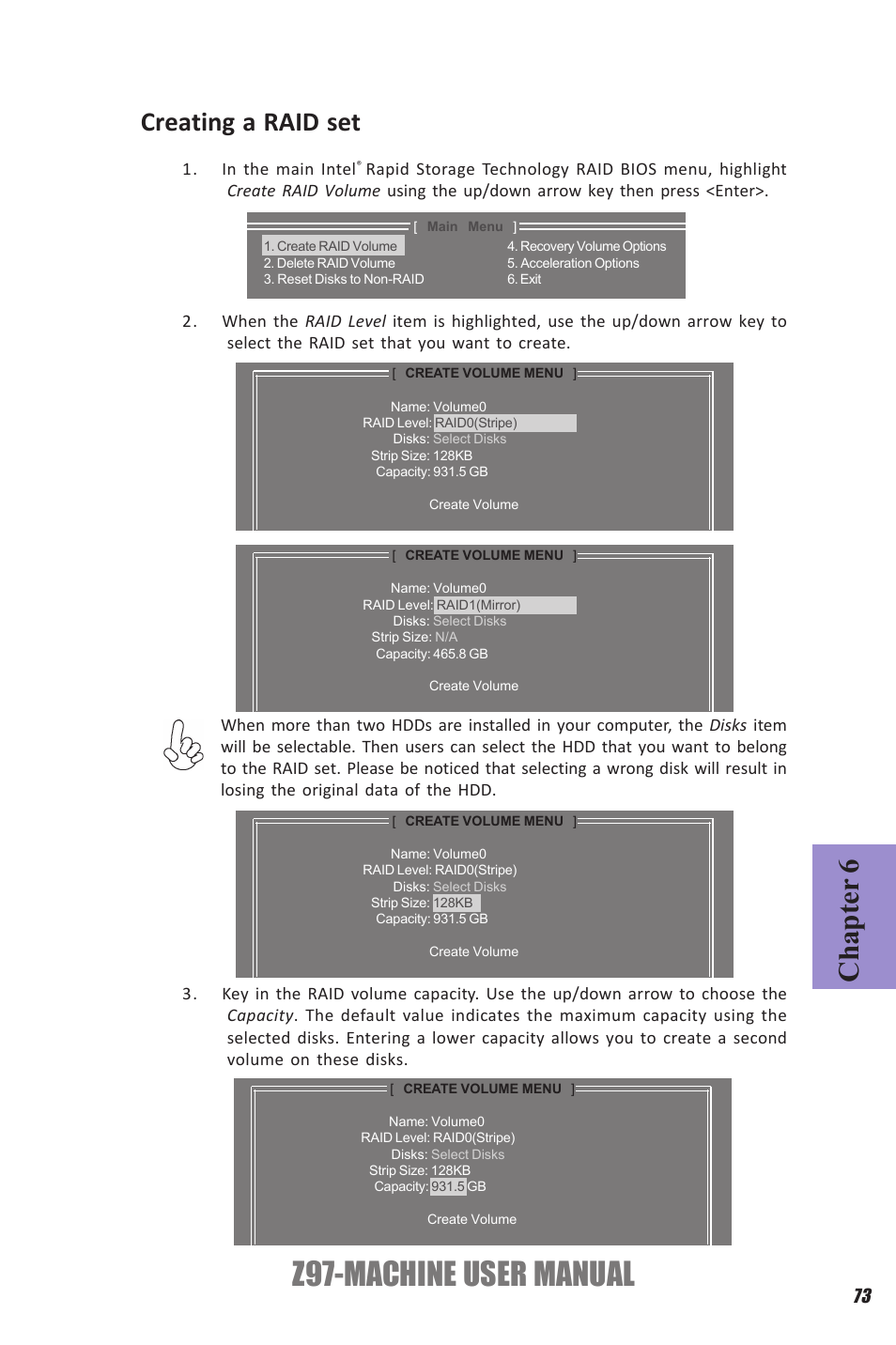 Z97-machine user manual, Chapter 6, Creating a raid set | Elitegroup Z97-MACHINE (V1.0) User Manual | Page 79 / 90