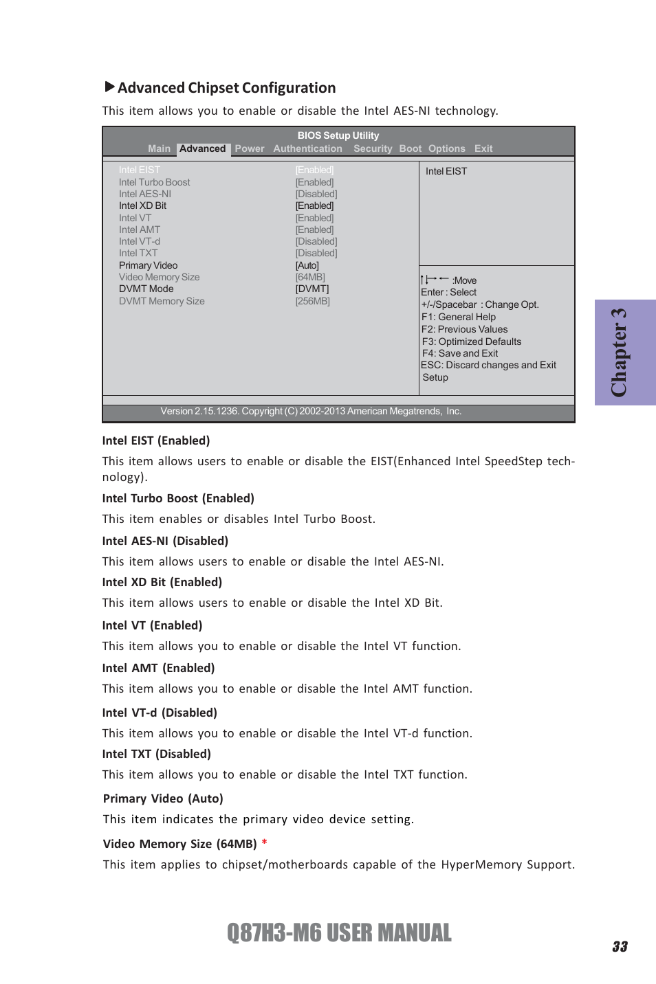 Q87h3-m6 user manual, Chapter 3, Advanced chipset configuration | Elitegroup Q87H3-M6 (V1.0) User Manual | Page 37 / 60