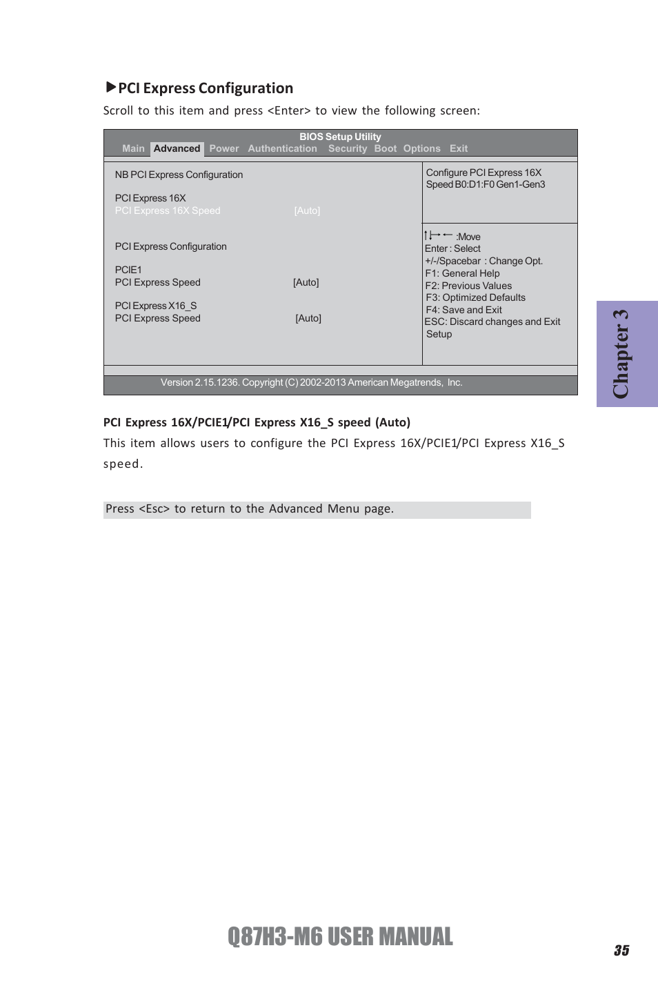 Q87h3-m6 user manual, Chapter 3, Pci express configuration | Elitegroup Q87H3-M6 (V1.0) User Manual | Page 39 / 60