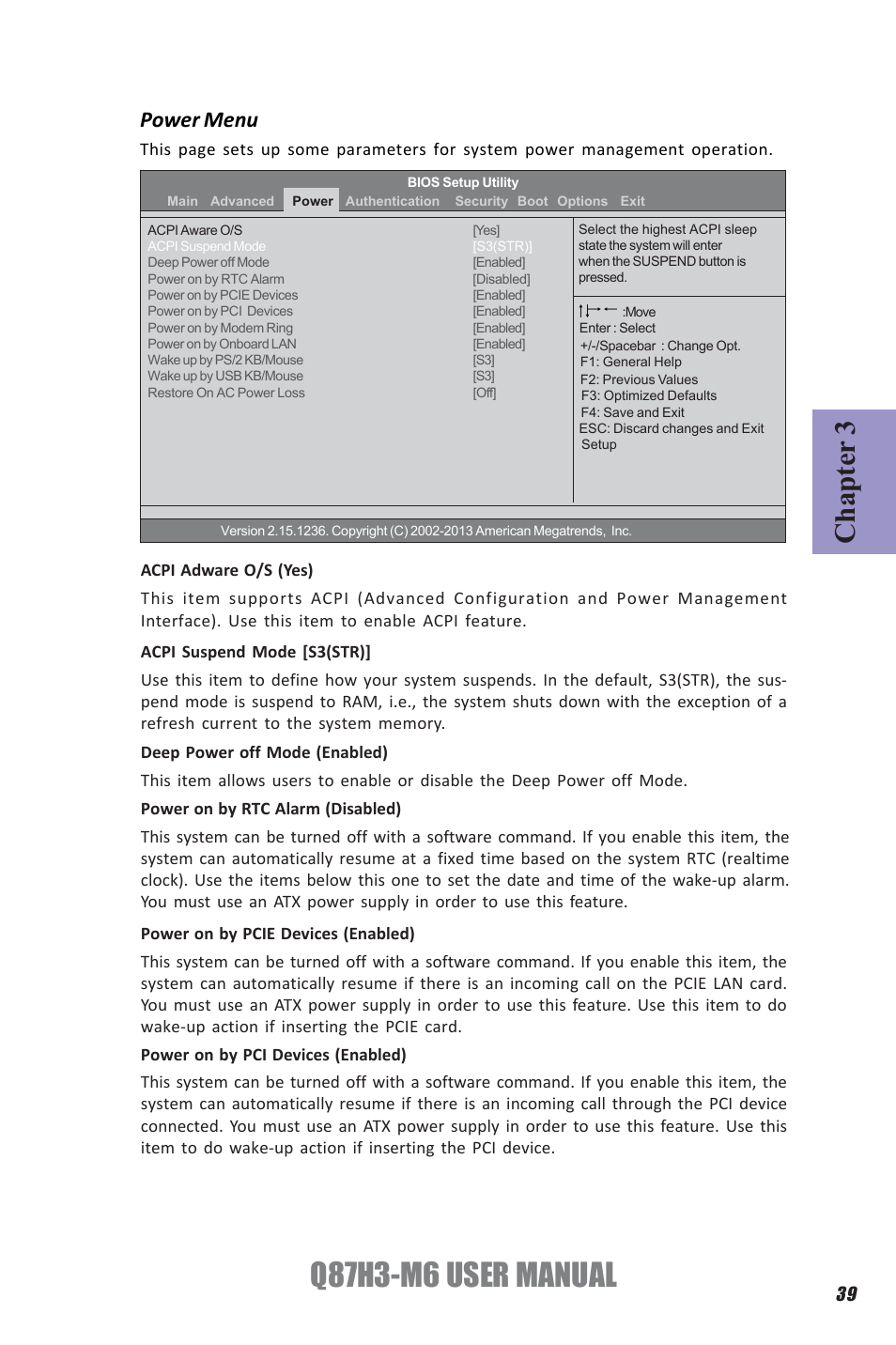 Q87h3-m6 user manual, Chapter 3, Power menu | Elitegroup Q87H3-M6 (V1.0) User Manual | Page 43 / 60