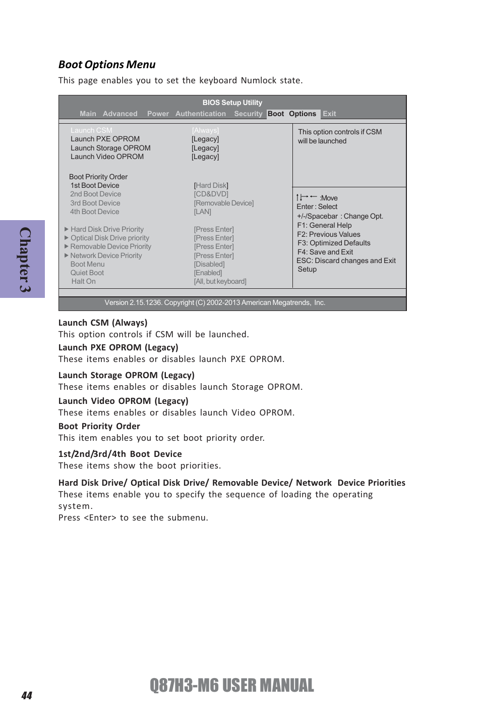 Q87h3-m6 user manual, Chapter 3, Boot options menu | Elitegroup Q87H3-M6 (V1.0) User Manual | Page 48 / 60