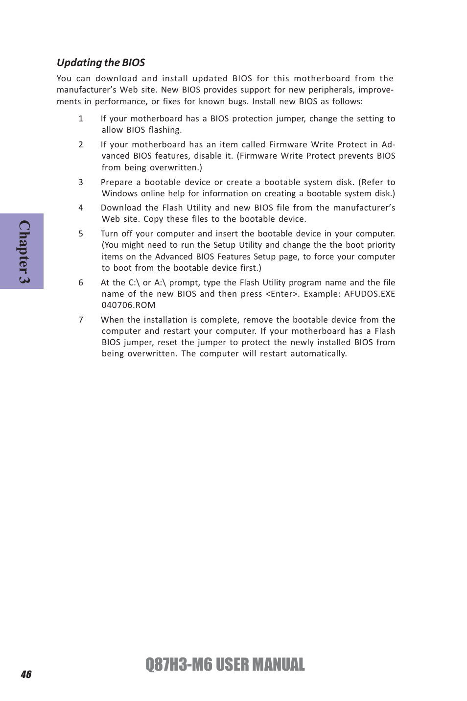 Q87h3-m6 user manual, Chapter 3, Updating the bios | Elitegroup Q87H3-M6 (V1.0) User Manual | Page 50 / 60