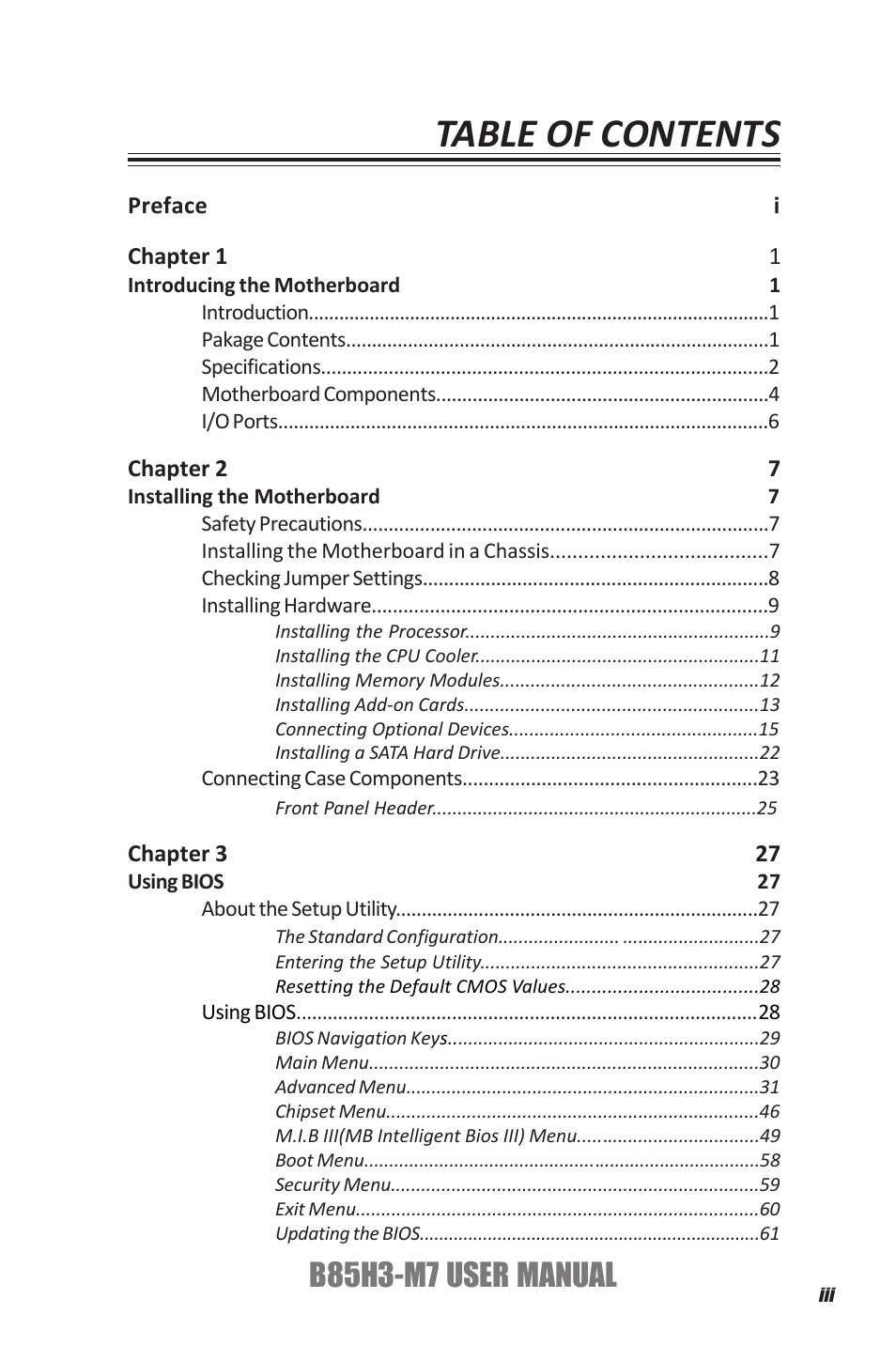 Elitegroup B85H3-M7 (V1.0) User Manual | Page 3 / 74