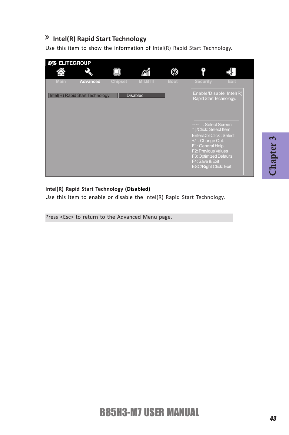 B85h3-m7 user manual, Chapter 3, Intel(r) rapid start technology | Elitegroup B85H3-M7 (V1.0) User Manual | Page 47 / 74