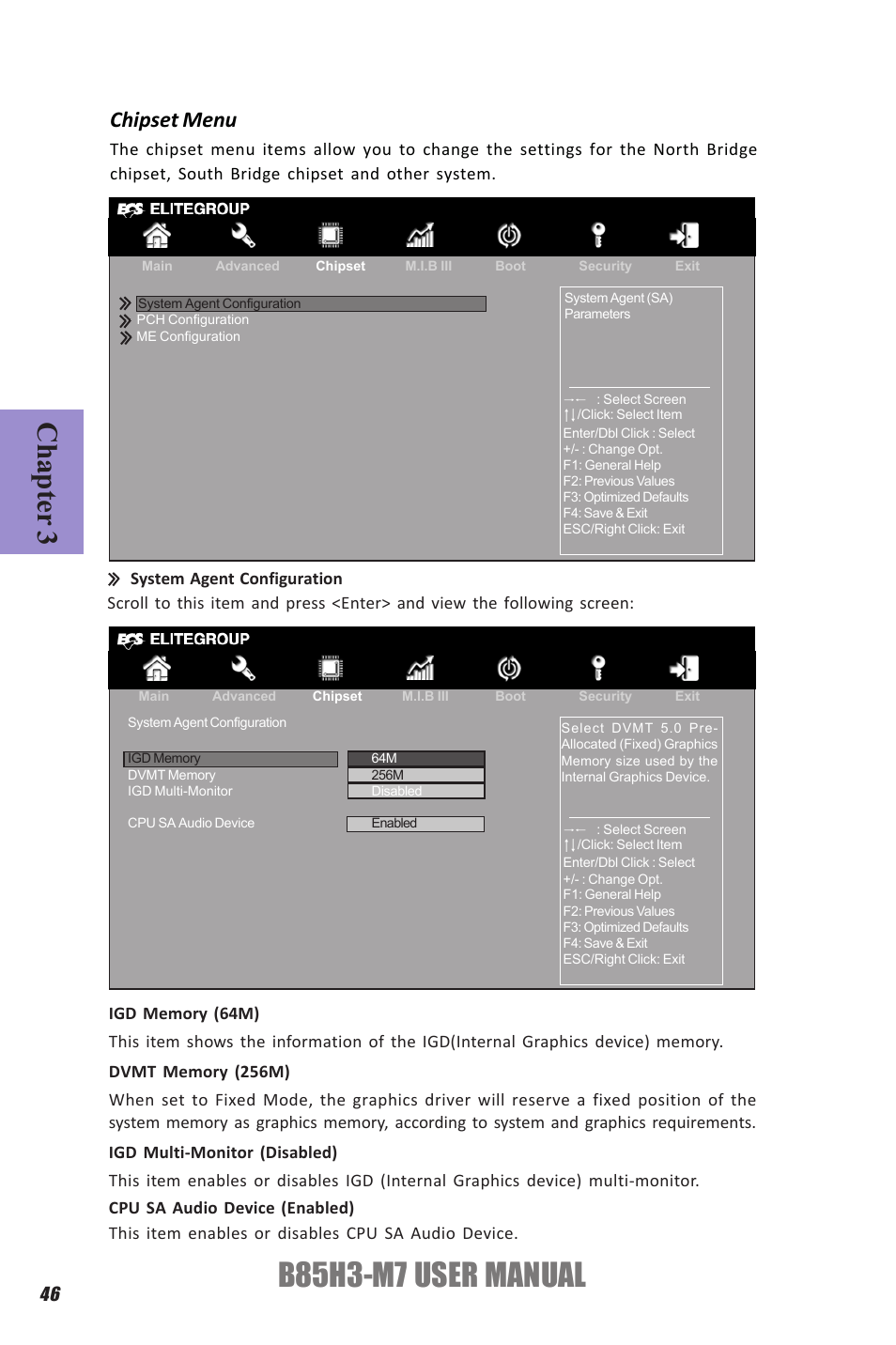 B85h3-m7 user manual, Chapter 3, Chipset menu | Elitegroup B85H3-M7 (V1.0) User Manual | Page 50 / 74