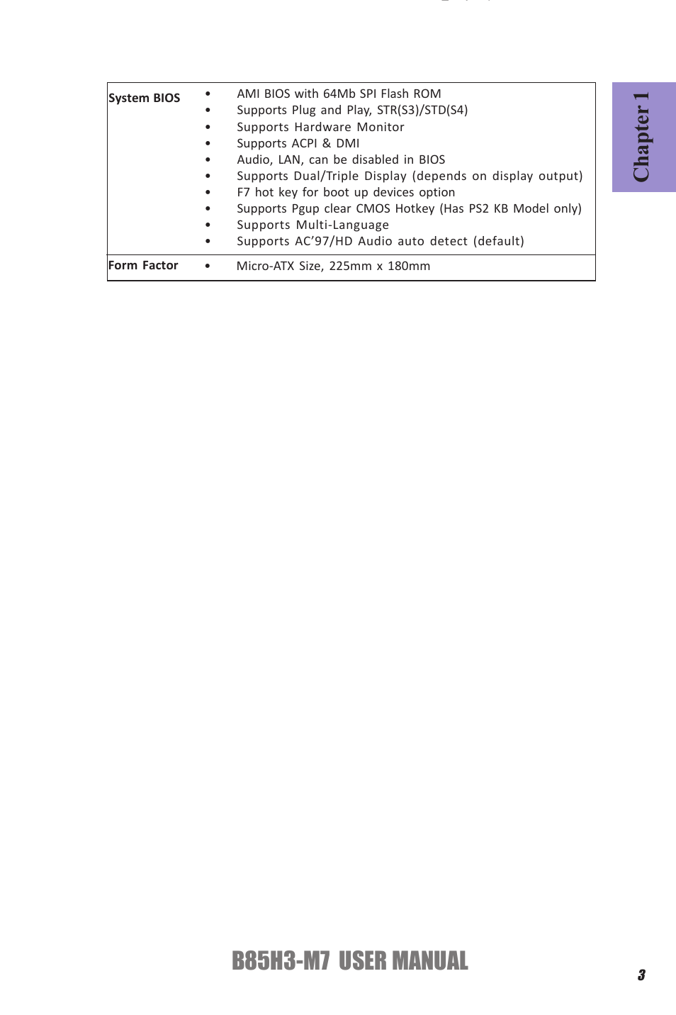 B85h3-m7 user manual, Chapter 1 | Elitegroup B85H3-M7 (V1.0) User Manual | Page 7 / 74