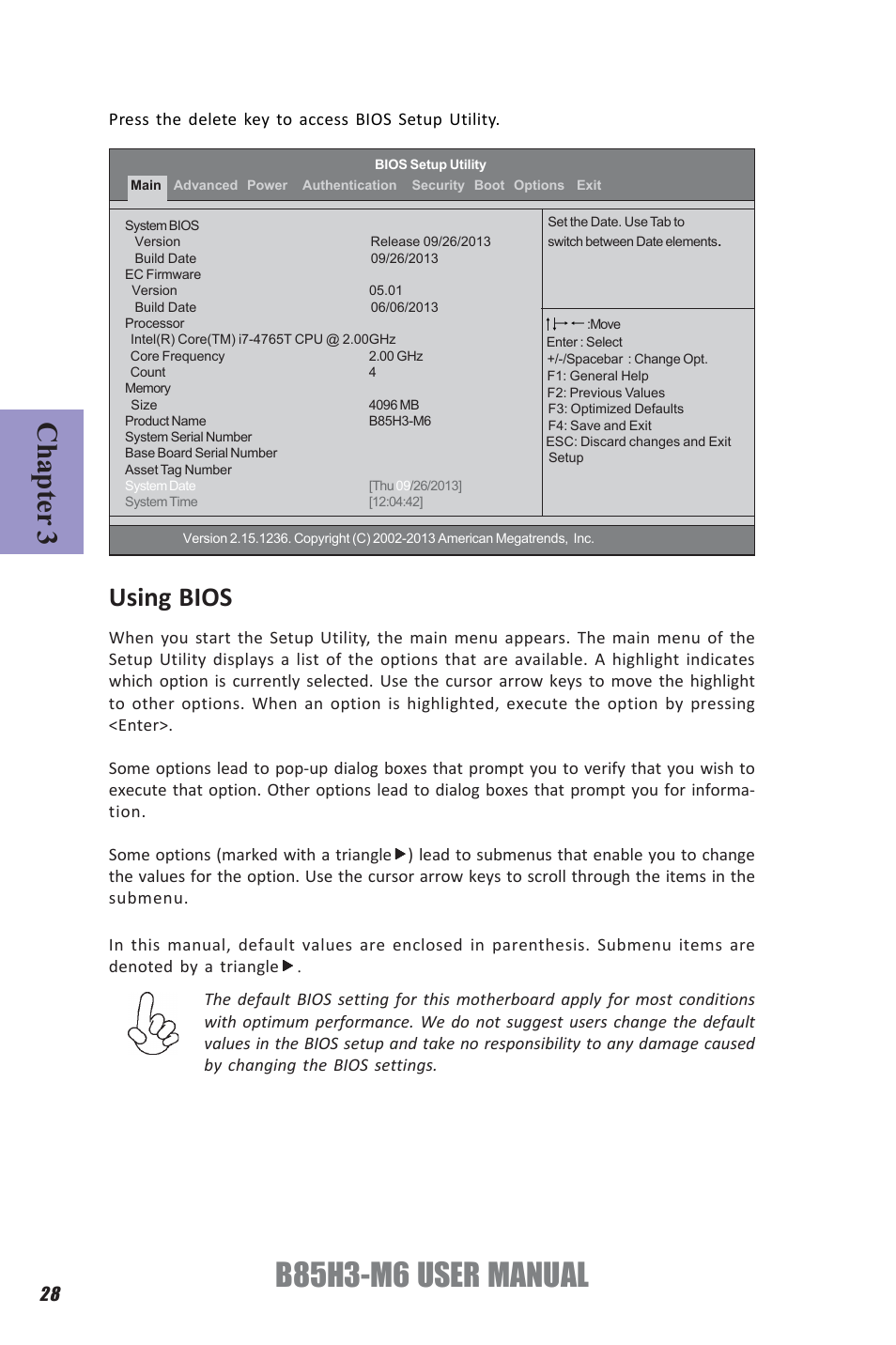 B85h3-m6 user manual, Chapter 3, Using bios | Elitegroup B85H3-M6 (V1.0) User Manual | Page 32 / 52