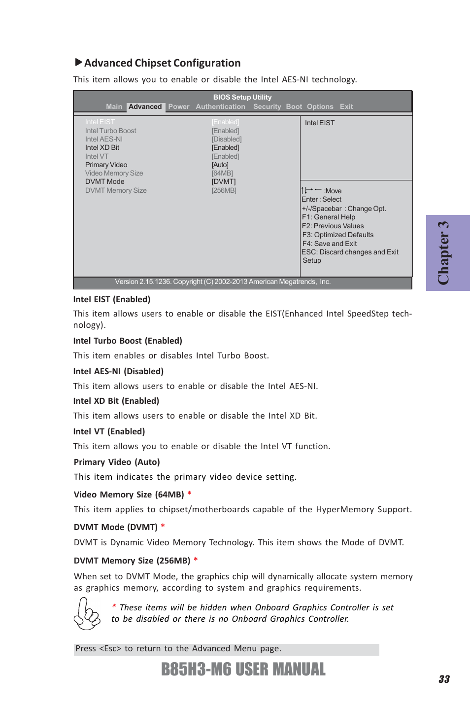 B85h3-m6 user manual, Chapter 3, Advanced chipset configuration | Elitegroup B85H3-M6 (V1.0) User Manual | Page 37 / 52