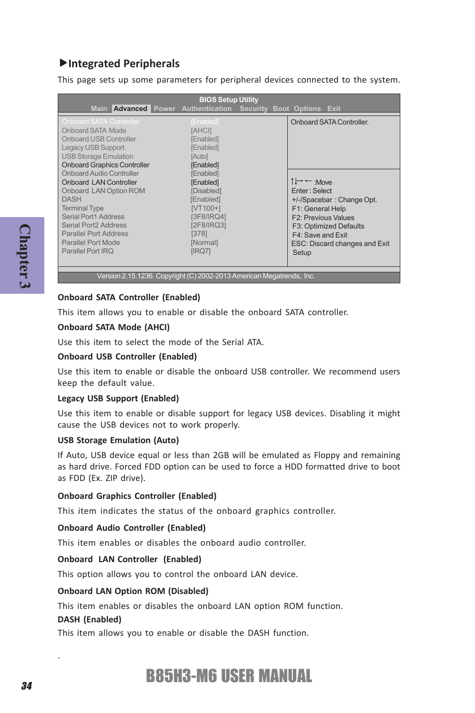 B85h3-m6 user manual, Chapter 3, Integrated peripherals | Elitegroup B85H3-M6 (V1.0) User Manual | Page 38 / 52