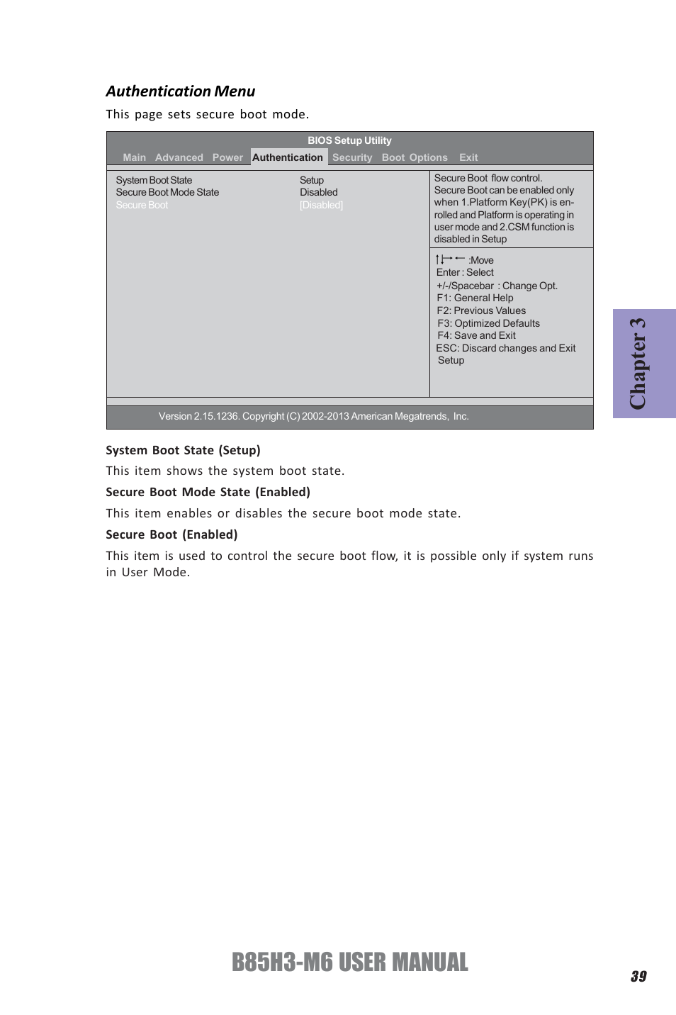 B85h3-m6 user manual, Chapter 3, Authentication menu | Elitegroup B85H3-M6 (V1.0) User Manual | Page 43 / 52