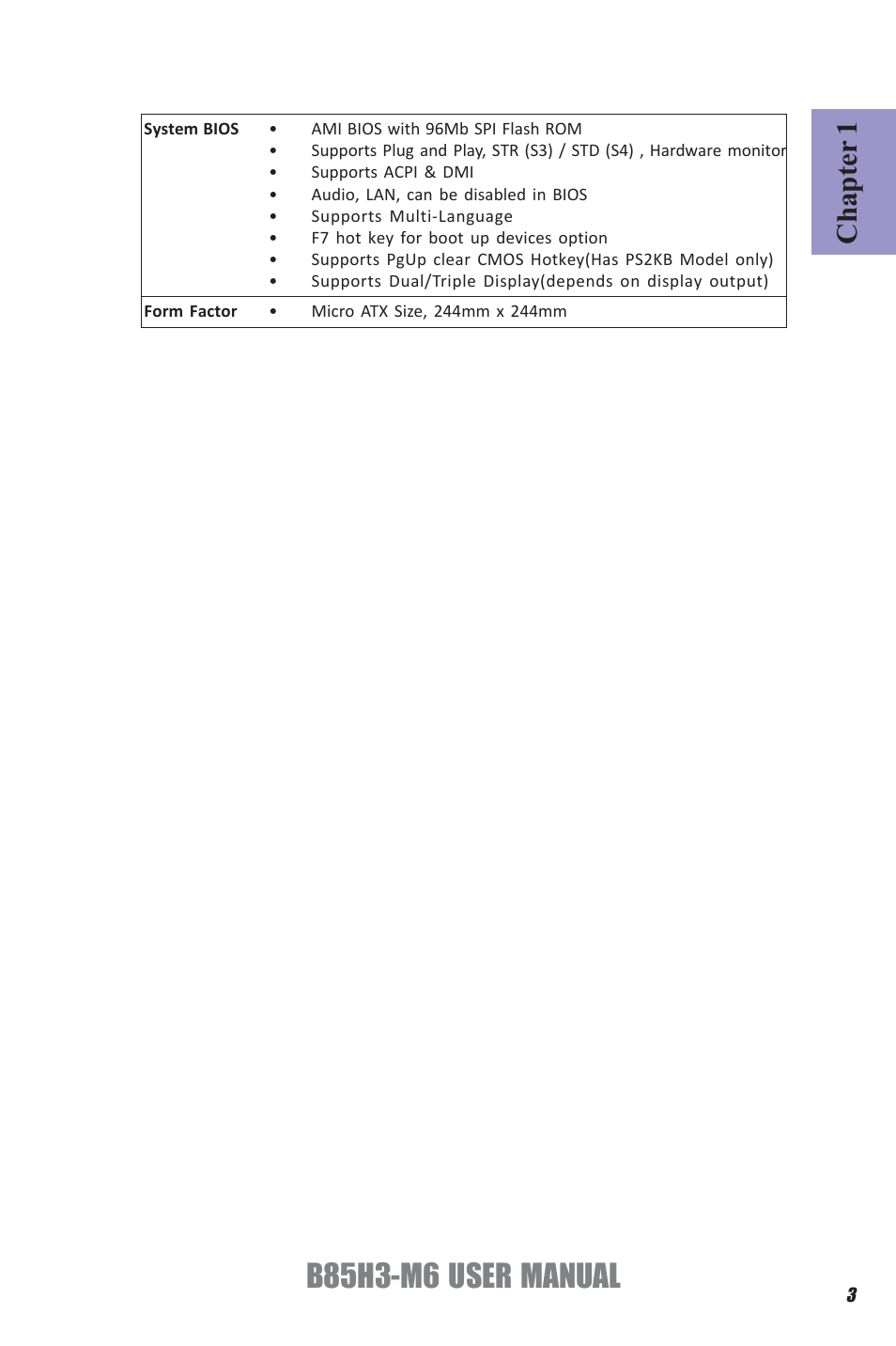 B85h3-m6, User manual, Chapter 1 | Elitegroup B85H3-M6 (V1.0) User Manual | Page 7 / 52