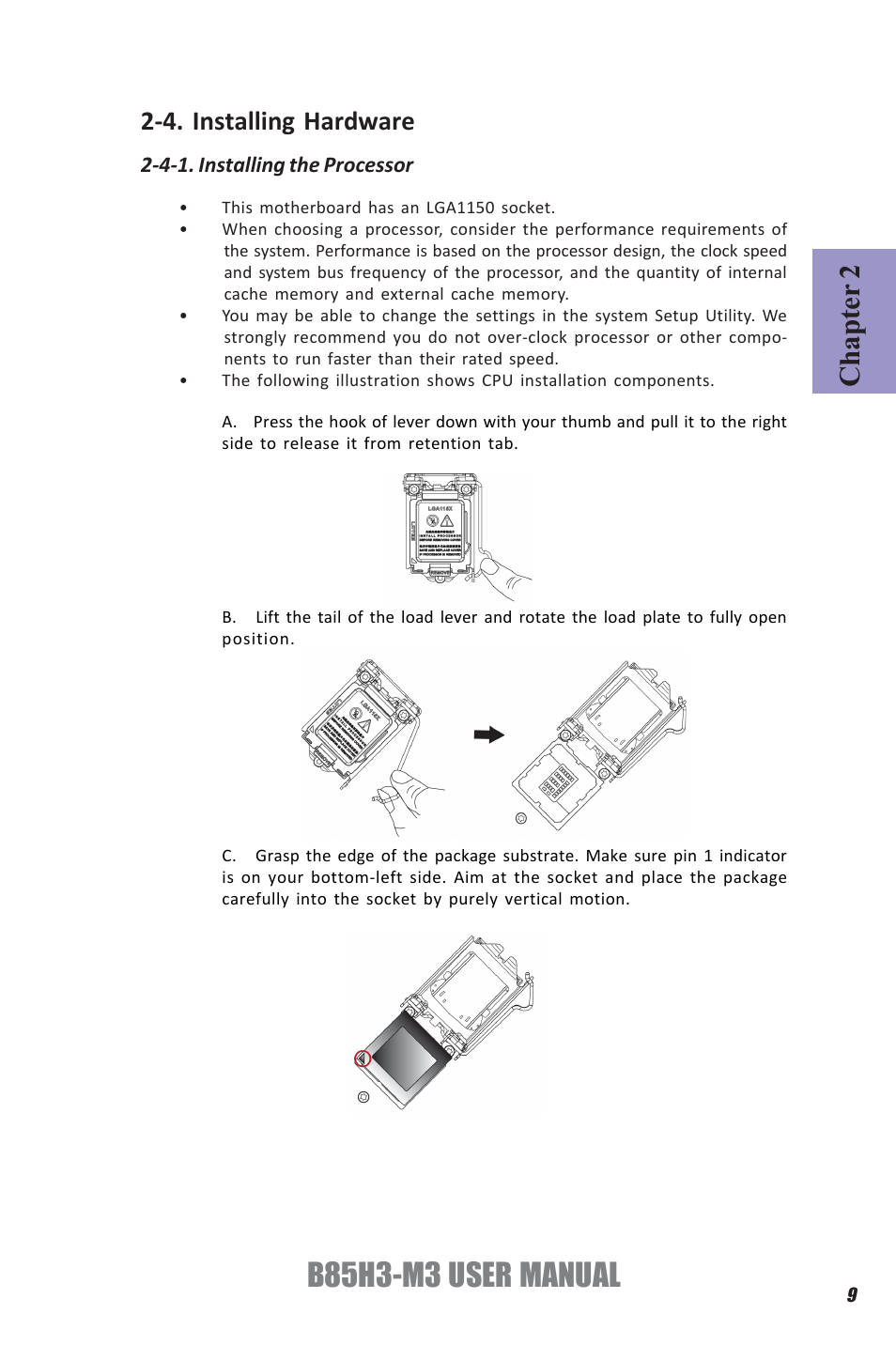 B85h3-m3 user manual, Chapter 2, 4. installing hardware | Elitegroup B85H3-M3 (V1.0) User Manual | Page 13 / 78