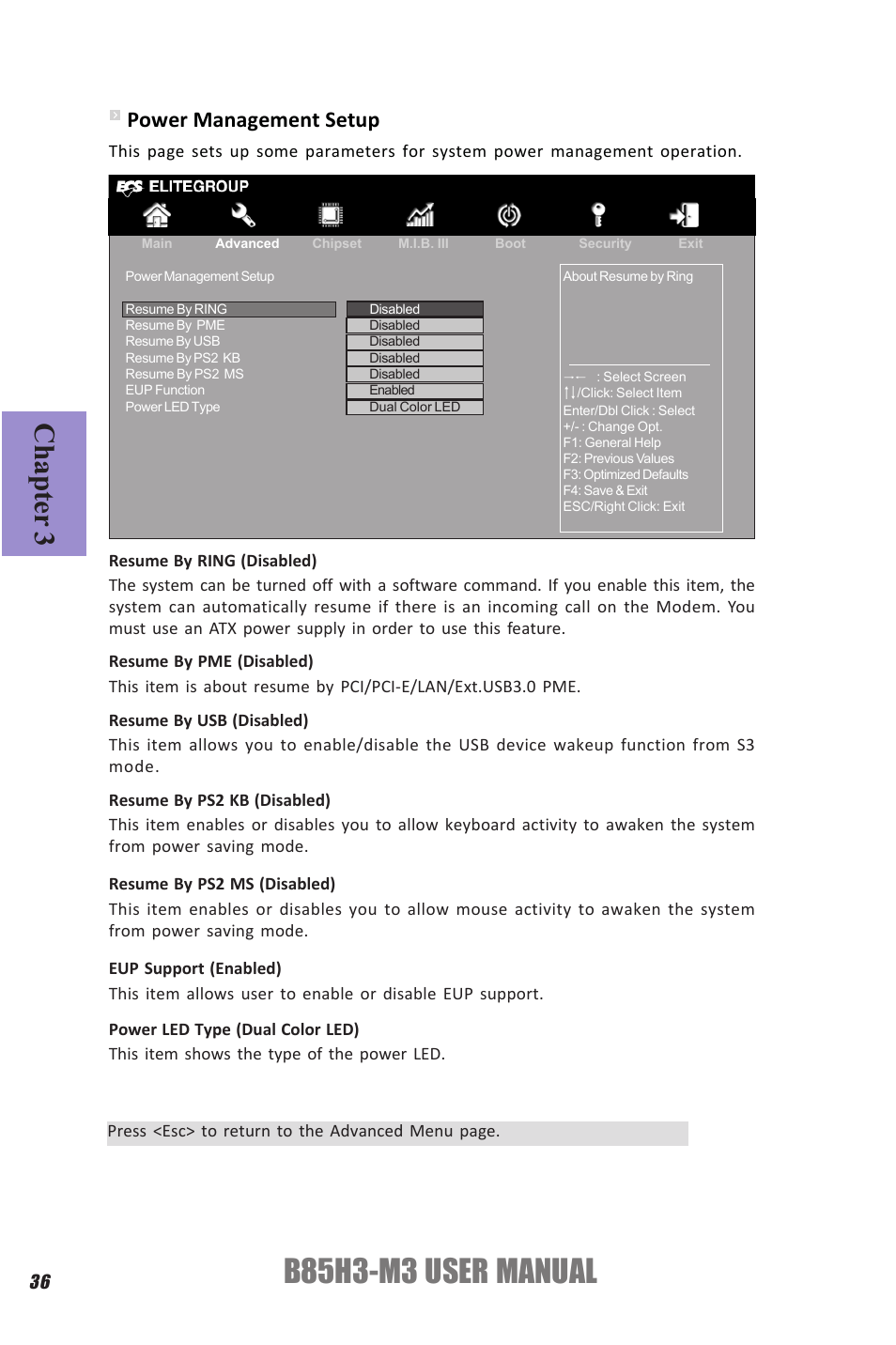 B85h3-m3 user manual, Chapter 3, Power management setup | Elitegroup B85H3-M3 (V1.0) User Manual | Page 40 / 78